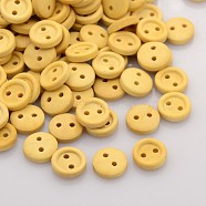 2-Hole Garment Accessories Tiny Flat Round Wooden Sewing Buttons, Wheat, 9x3mm, Hole: 1mm, about 500pcs/bag(BUTT-M001-03)