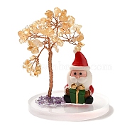 Christmas Natural Yellow Quartz Chips Tree Decorations, Santa Claus Acrylic Base with Copper Wire Feng Shui Energy Stone Gift for Home Office Desktop, 80x109mm(DJEW-K028-03B)