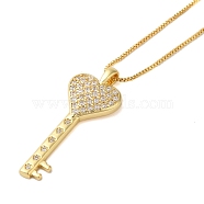 Brass Micro Pave Clear Cubic Zirconia Pendant Necklaces for Women, Real 18K Gold Plated, Heart Key, 17.72 inch(45cm)(NJEW-S429-06G-03)