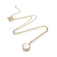 Brass Initial Pendant Necklaces, with Shell, Cubic Zirconia and 304 Stainless Steel Cable Chains, Flat Round with Letter, Letter.C, 17.5 inch(44.5cm), 1.5mm(NJEW-I230-24G-C)