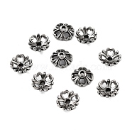 Tibetan Style 316 Stainless Steel Bead Caps, Flower Multi- Petal, Antique Silver, 9.5x3.5mm, Hole: 1.5mm(STAS-K276-17AS)