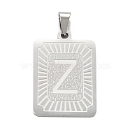 304 Stainless Steel Pendants, Rectangle with Alphabet, Letter.Z, 30x20x1.5mm, Hole: 3x6mm(STAS-K216-48Z-P)
