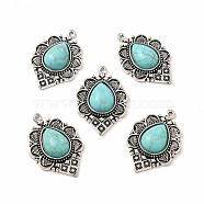 Synthetic Turquoise Dyed Pendants, with Alloy Findings, Teardrop Charms, Antique Silver, 36.5x25x6.5mm, Hole: 1.8mm(FIND-H042-04AS)