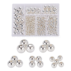 497Pcs 5 Style ABS Plastic Beads, Round, Silver Plated, 4~12x3.5~11.5mm, Hole: 1.2~2mm(OACR-YW0001-10B)