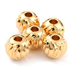 Brass Beads, Long-Lasting Plated, Corrugated Round, Real 24K Gold Plated, 7x6mm, Hole: 2mm(KK-O133-315F-G)