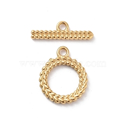Ion Plating(IP) 304 Stainless Steel Ring Toggle Clasps, Real 18K Gold Plated, 19x16x2mm, Hole: 2mm, Bar: 6.5x21x2mm, Hole: 2mm(X-STAS-A092-09A-G)