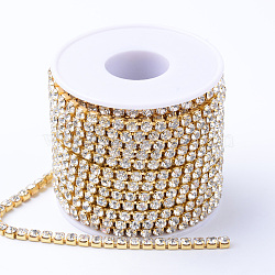 Brass Rhinestone Strass Chains, Rhinestone Cup Chains, with Spool, Raw(Unplated), Crystal, 2.3~2.4mm, about 10yards/roll(CHC-T001-SS8-01C)