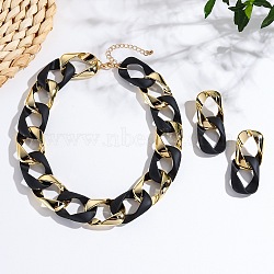 CCB Plastic Oval Link Chain Necklaces & Stud Dangle Earrings Sets, Black, 410mm(FS-WG0CE63-04)