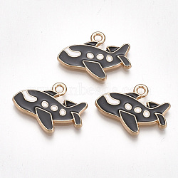 Alloy Airliner Pendants, Cadmium Free & Lead Free, with Enamel, Passenger Airplane, Light Gold, Black, 16x21x2mm, Hole: 2mm(ENAM-S115-083A)
