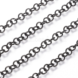 304 Stainless Steel Rolo Chains, Belcher Chain, with Spool, Unwelded, Electrophoresis Black, Links: 4x0.7mm, about 32.8 Feet(10m)/roll(CHS-L025-03B-B)