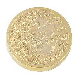 Halloween Wax Seal Brass Stamp Heads, for Wax Seal Stamp, Golden, Witch, 25.5x14mm, Hole: 7.5mm(AJEW-I068-A10)