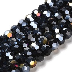 Opaque Glass Beads Stands, AB Color, Faceted(32 Facets), Round, Black, 8x7~7.5mm, Hole: 1.5mm, about 66pcs/strand, 18.82~19.06 inch(47.8~48.4cm)(EGLA-A035-P8mm-B18)