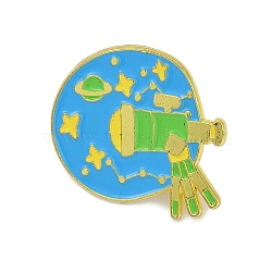 Telescope with Planet Enamel Pins, Alloy Lapel Pin Backs for Backpack Clothes, Golden, 26.5x25.5mm(JEWB-E042-02G-01)