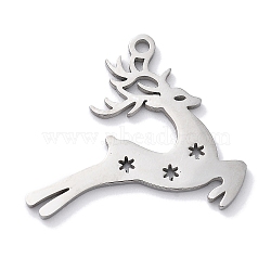 Christmas Theme Anti-Tarnish 304 Stainless Steel Pendants, Laser Cut, Stainless Steel Color, Deer, 20x24x1mm, Hole: 1.5mm(STAS-R003-04P-06)