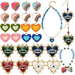 24Pcs 12 Style Alloy Enamel Pendants, with ABS Plastic Imitation Pearl, Cadmium Free & Lead Free, Heart, Mixed Color, 19.5~33x18~33x1.5~2.5mm, Hole: 1.8~3mm, 2pcs/style(ENAM-SZ0002-31)