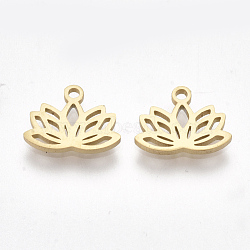 Ion Plating(IP) 304 Stainless Steel Charms, for DIY Jewelry Making, Lotus Flower, Golden, 7.5x10x1mm, Hole: 1mm(X-STAS-S107-01)
