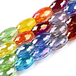 Transparent Glass Beads Strands, Faceted(32 Faceted), Oval, Colorful, 10~10.5x6mm, Hole: 1mm, about 42pcs/strand, 16.54''(42cm)(GLAA-T023-A22-01)