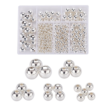 497Pcs 5 Style ABS Plastic Beads, Round, Silver Plated, 4~12x3.5~11.5mm, Hole: 1.2~2mm