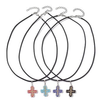 Glass Seed Cross Pendant Necklaces, with Nylon Cords, Mixed Color, 19.49 inch(49.5cm)