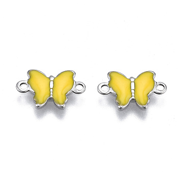 304 Stainless Steel Enamel Links Connectors, Nickel Free, Butterfly, Stainless Steel Color, Yellow, 6.5x10x1mm, Hole: 1mm