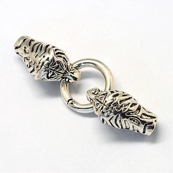 Alloy Spring Gate Rings, O Rings, with Cord Ends, Leopard, Antique Silver, 6 Gauge, 76mm