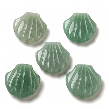 Natural Green Aventurine Carved Healing Shell Figurines, Reiki Energy Stone Display Decorations, 30~30.5x30x8~8.5mm