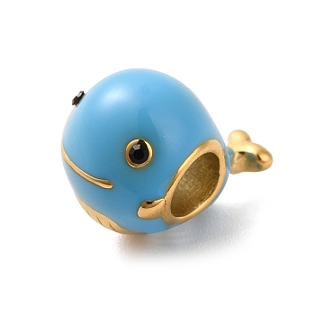 Ion Plating(IP) 304 Stainless Steel Enamel European Beads, with Rhinestone, Large Hole Beads, Dolphin, Golden, 14x10.5x10.5mm, Hole: 4.5mm