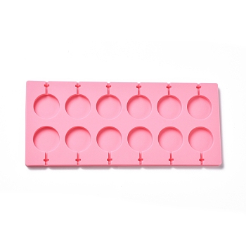 DIY Lollipop Making Food Grade Silicone Molds, Candy Molds, Flat Round, 12 Cavities, Pink, 115x264x8mm, Inner Diameter: 35mm, Fit for 3mm Stick