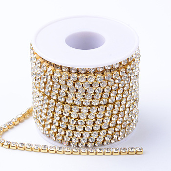 Brass Rhinestone Strass Chains, Rhinestone Cup Chains, with Spool, Raw(Unplated), Crystal, 2.3~2.4mm, about 10yards/roll