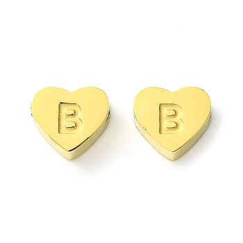 Ion Plating(IP) 316L Surgical Stainless Steel Beads, Nickel Free, Love Heart with Letter Bead, Real 18K Gold Plated, Letter B, 5.5x6.5x2.5mm, Hole: 1.4mm