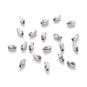 201 Stainless Steel Corrugated Beads, Oval, Stainless Steel Color, 5x3mm, Hole: 1.2mm