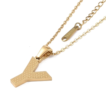Ion Plating(IP) Initial Letter 304 Stainless Steel Pendant Necklaces, Real 18K Gold Plated, Letter Y, 15.87 inch(40.3cm), Pendant: about 17x14mm