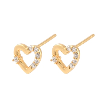 925 Sterling Silver Micro Pave Clear Cubic Zirconia Earrings, Heart, Real 18K Gold Plated, 7x7.5mm