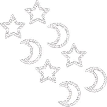 Unicraftale 304 Stainless Steel Cabochons, Star & Moon, Stainless Steel Color, 10.5-11x9.5-11x1.5mm, 20pcs/box