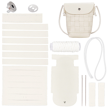 DIY Knitting PU Leather Women's Crossbody Bag Kits, including Bag Fabric, Cotton Cords, Sewing Needles, Magnetic Clasps, Antique White