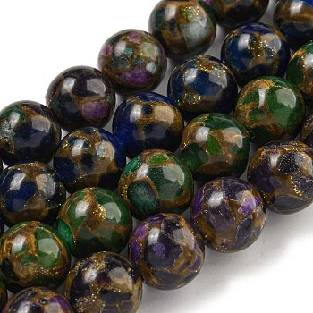 Synthetic Gold Clinquant Stone Beads Strands, Dyed, Round, Mixed Color, 12mm, Hole: 1.5mm, about 31~33pcs/strand, 14.49''~15.55''(36.8~39.5cm)