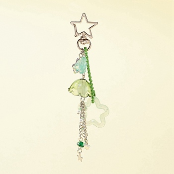 Acrylic & Glass Pendant Keychains, with Alloy & Iron Findings, for Car Key Bag Decoration, Flower & Star & Fish, Aquamarine, 13.7cm