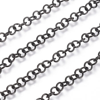 304 Stainless Steel Rolo Chains, Belcher Chain, with Spool, Unwelded, Electrophoresis Black, Links: 4x0.7mm, about 32.8 Feet(10m)/roll