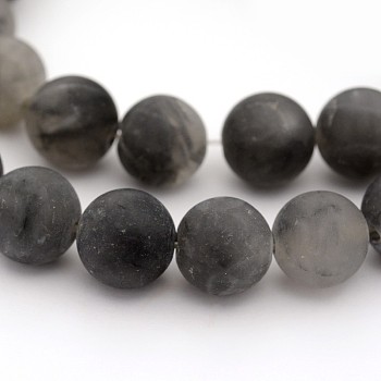Frosted Natural Cloudy Quartz Round Bead Strands, 10mm, Hole: 1mm, about 19pcs/strand, 7.5 inch