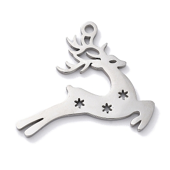 Christmas Theme Anti-Tarnish 304 Stainless Steel Pendants, Laser Cut, Stainless Steel Color, Deer, 20x24x1mm, Hole: 1.5mm