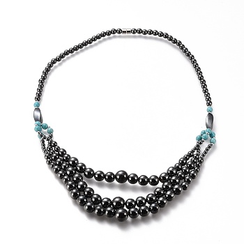 Bib Necklaces, with Magnetic Synthetic Hematite & Synthetic Turquoise Beads, Brass Magnetic Clasps, 23.62 inch(60cm)