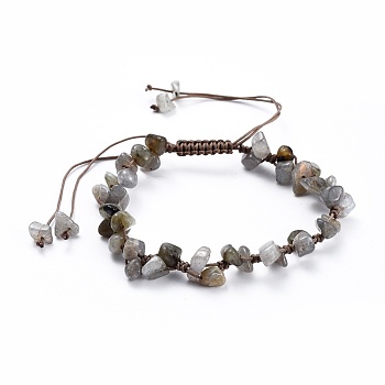 Adjustable Natural Labradorite Chip Beads Braided Bead Bracelets, with Nylon Thread, 1-7/8 inch(4.8cm)