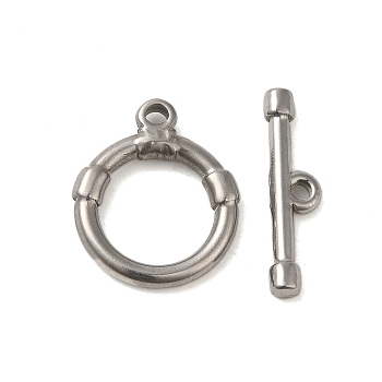304 Stainless Steel Toggle Clasps, Ring, Stainless Steel Color, ring: 20x17x3mm, hole: 2mm, rod: 6x22.5x3mm, hole: 1.8mm