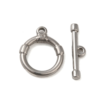 Non-Tarnish 304 Stainless Steel Toggle Clasps, Ring, Stainless Steel Color, Ring: 20x17x3mm, Hole: 2mm, Bar: 6x22.5x3mm, Hole: 1.8mm