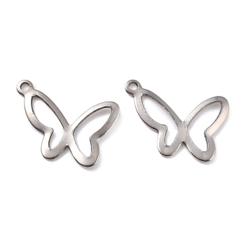 201 Stainless Steel Pendants, Butterfly, Stainless Steel Color, 14x20x1mm, Hole: 1.4mm