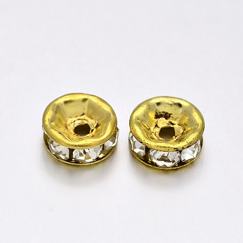Flat Round Iron Rhinestone Spacer Beads, Golden, 6x3mm, Hole: 1mm