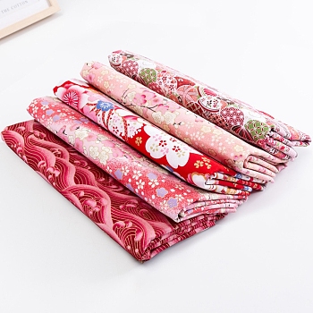 Printed Cotton Fabric, for Patchwork, Sewing Tissue to Patchwork, Quilting, with Japanese Zephyr Style Pattern, Wave Pattern, 25x20cm, 5pcs/set