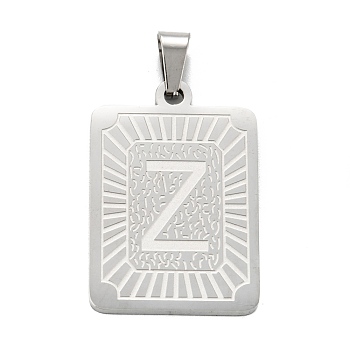 304 Stainless Steel Pendants, Rectangle with Alphabet, Letter.Z, 30x20x1.5mm, Hole: 3x6mm