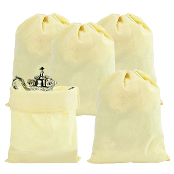 Rectangle Velvet Packing Drawstring Pouches, Jewelry Storage Gift Bags, Champagne Yellow, 40x30.5x0.3cm