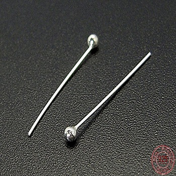 925 Sterling Silver Ball Head Pins, Silver, 0.5x15mm, Ball: 2mm